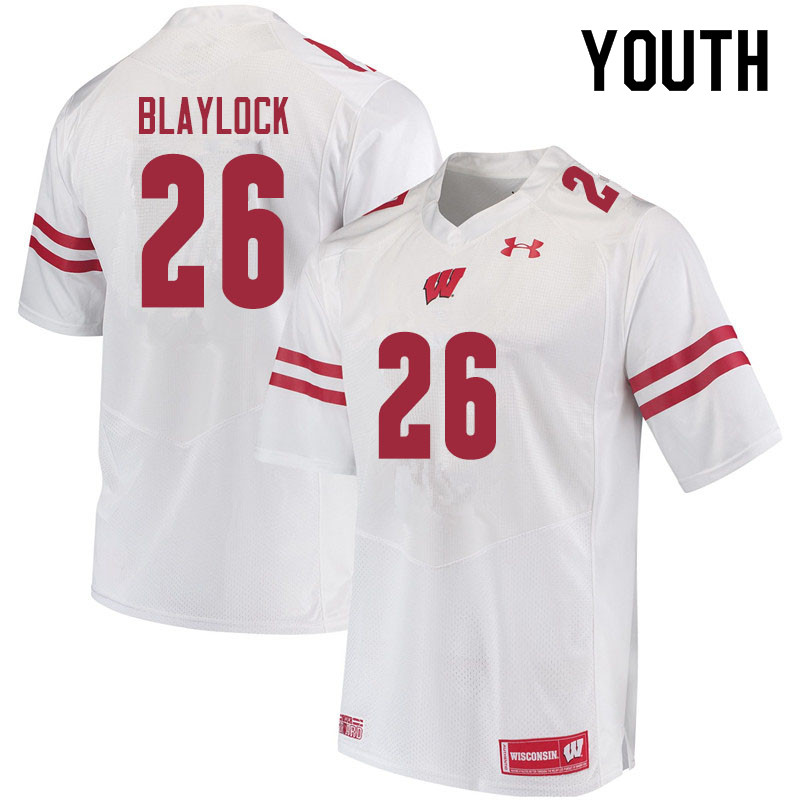 Wisconsin Badgers Youth #26 Travian Blaylock NCAA Under Armour Authentic White College Stitched Football Jersey EZ40S70PT
